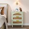 Retro Green 3-Drawer Wooden Nightstand with Rattan Accents and Gold Handles for Bedroom
